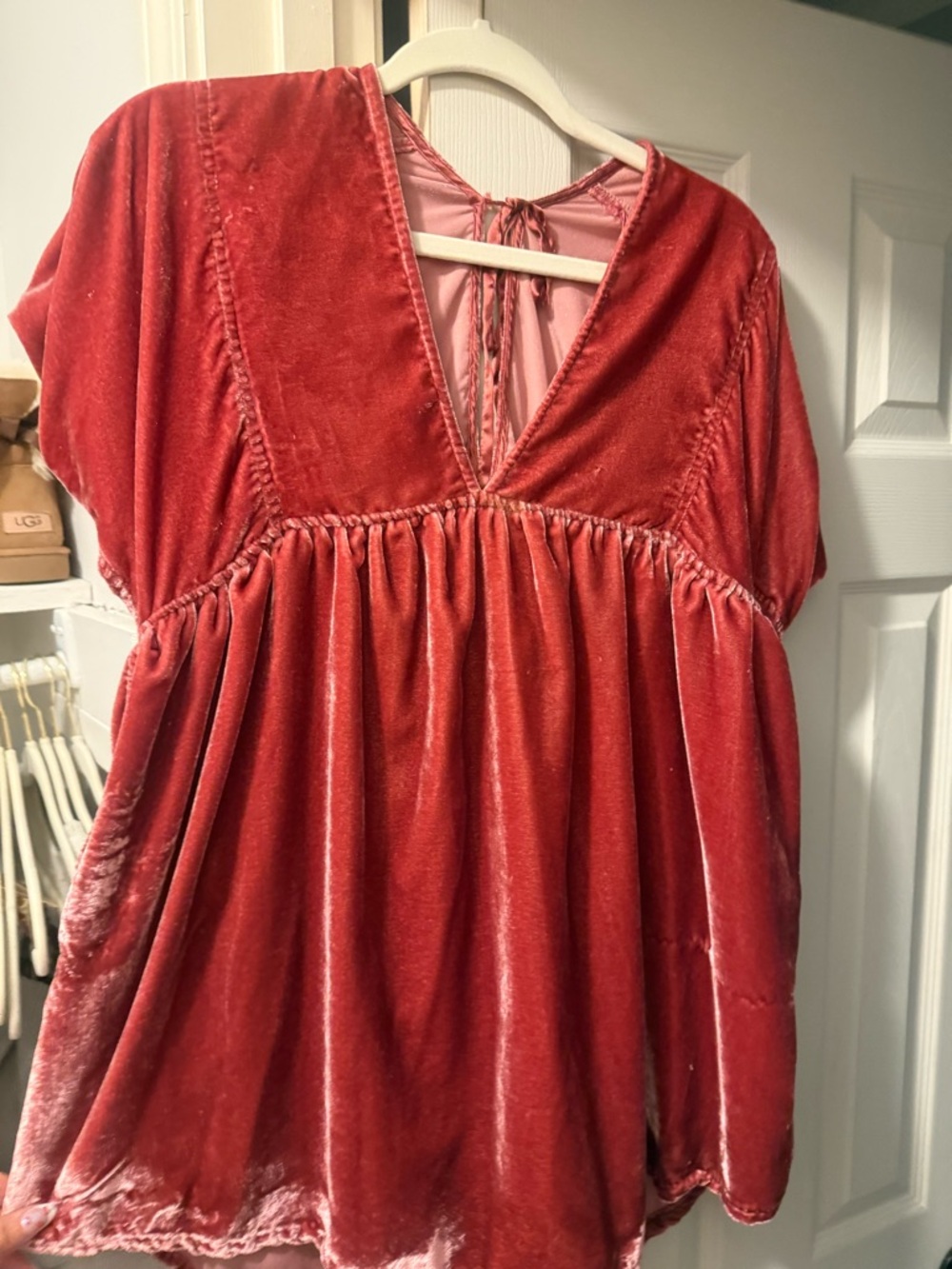Dark Pink Velvet Deep V Babydoll Dress